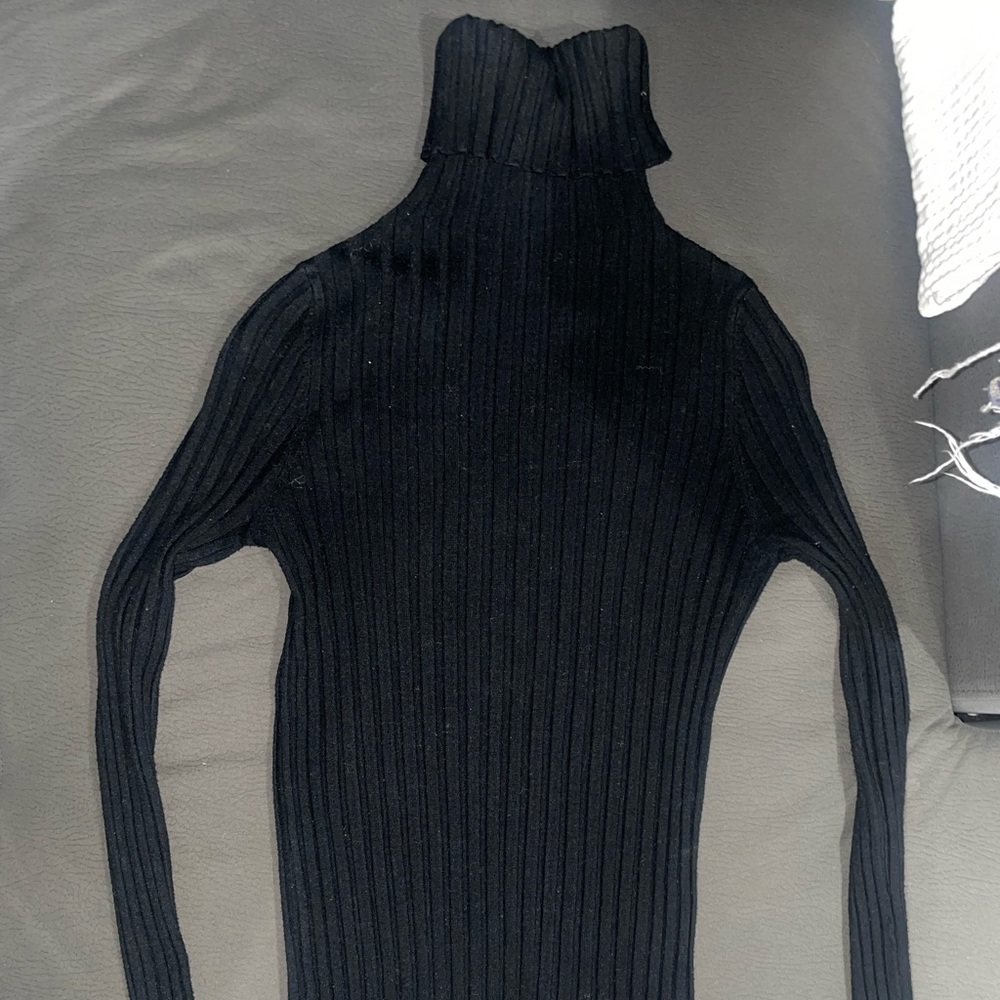 Black ribbed knit turtleneck